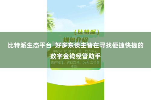 比特派生态平台  好多东谈主皆在寻找便捷快捷的数字金钱经管助手